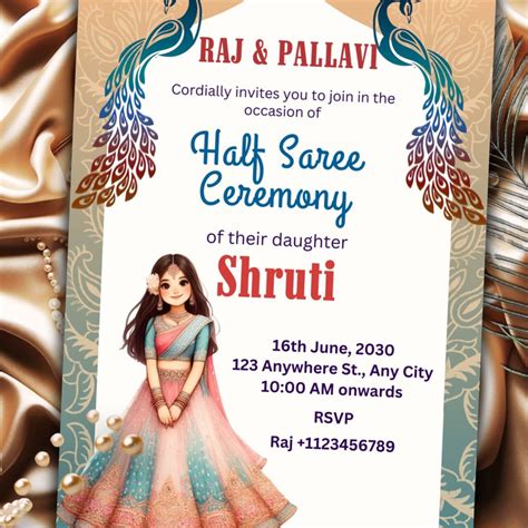 Half Saree Invitation 5x7 Editable Half Saree Ceremony Invitation Puberty Invites For Half