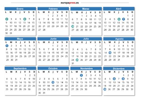 Calendario Laboral De Festivos Nacionales Auton Micos Y