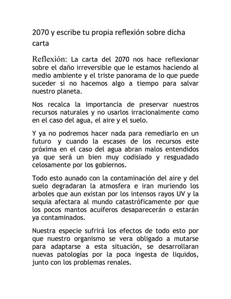 2070 y escribe tu propia reflexión sobre dicha carta 2070 y escribe