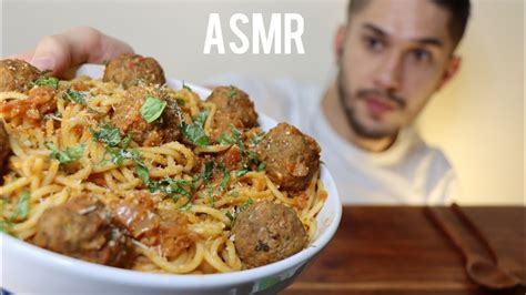 Asmr Spaghetti Meatballs Cheesy Garlic Bread Mukbang Real Eating