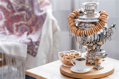 Russian Traditions Tea Drinking With A Samovar Still Life With Bagels