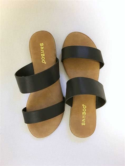 Amber Double Strap Slides Black Strap Black Slip On Sandal