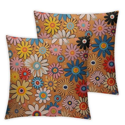 COMIO Trendy Retro 70s Groovy Hippie Flower Floral Throw Pillow Cover