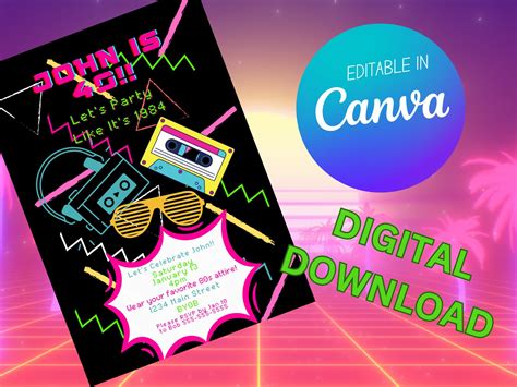 80s Birthday Invitation 40th Birthday 1984 Costume Party Invite 80s Themed 40th Birthday Etsy