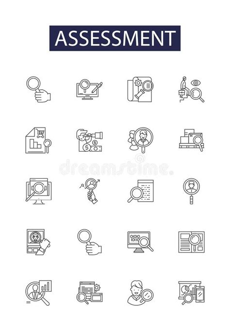 Assessment Line Vector Icons And Signs Exam Quiz Review Test Analysis Measurement