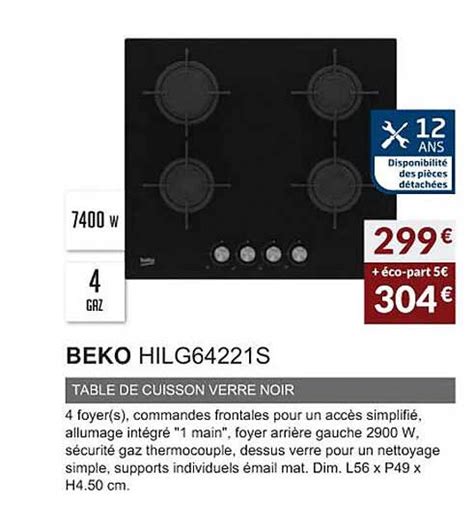 Promo Beko Hilg64221s Table De Cuisson Verre Noir Chez Copra