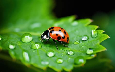 Premium AI Image | Macro Photography Ladybug on a Leaf