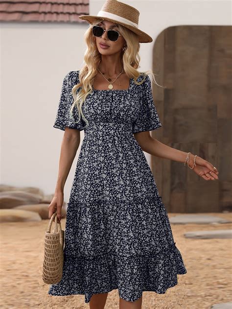 Ditsy Floral Flutter Sleeve Dress