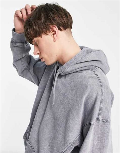 Mennace Pullover Hoodie In Light Gray With Waffle Paneling Part Of A