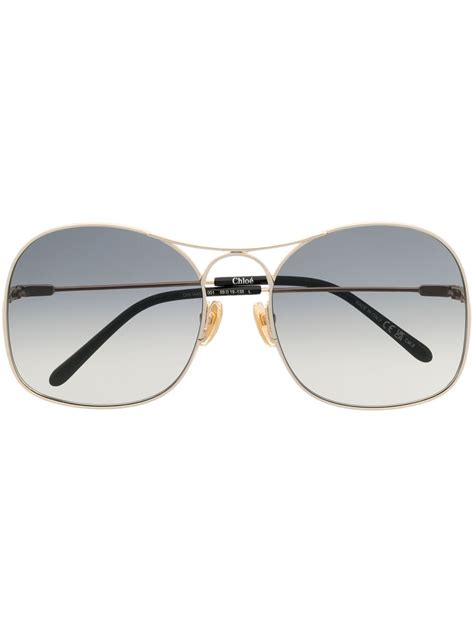 Chloé Eyewear Logo Engraved Oversized Frame Sunglasses Gold Farfetch Uk