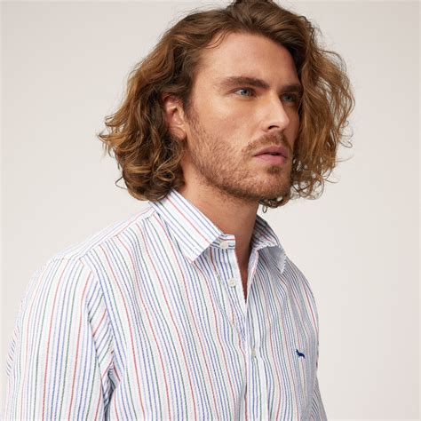 Multicolored Seersucker Stripe Cotton Shirt