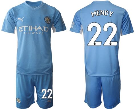 Manchester City 2021 22 Heimtrikot hellblau weiß Kurzarm Kurze Hosen