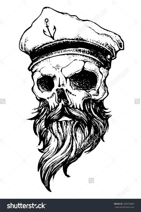 Skull With Beard And Captain Hat Skull Beard Skull Nautical Tattoo