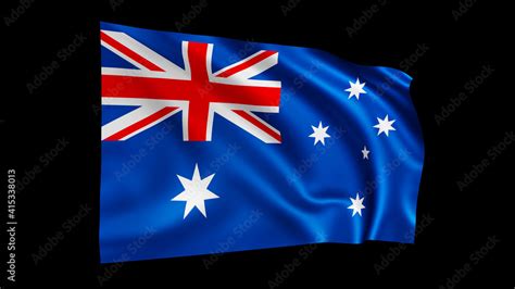 The Flag Of Australia Isolated On Black Realistic D Wavy Australian