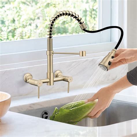 Dornberg Wall Mount Kitchen Faucet With Sprayer 8 Inch Center