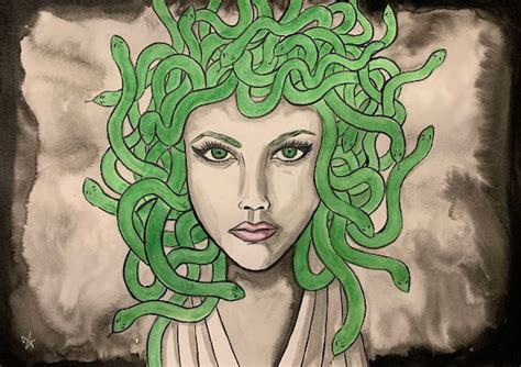 Original Art Medusa Watercolour Painting Ink Inktober Gothic Etsy