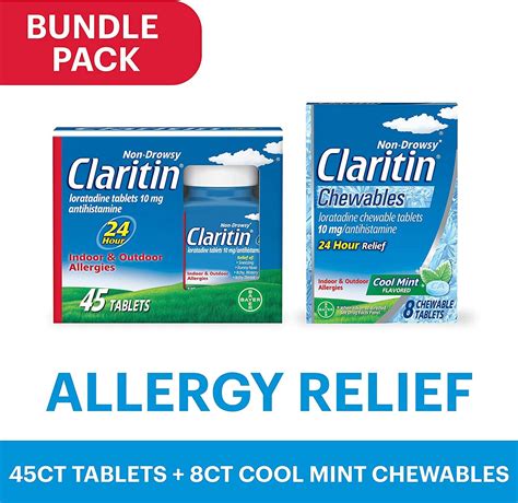 Claritin 24 Hour Allergy Medicine 45 Count Tablet Bundle Non Drowsy