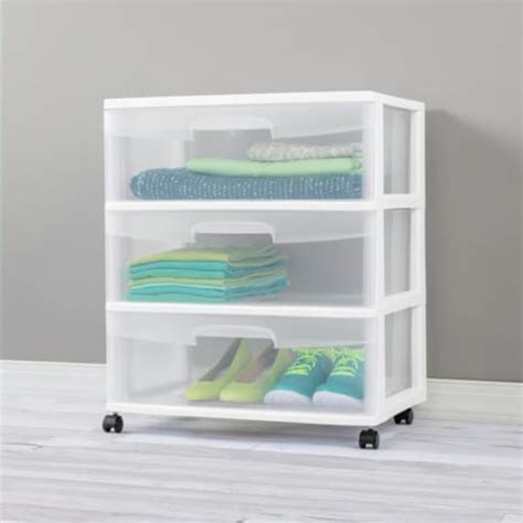 Sterilite At Home 3 Drawer Wide Storage Cart Container With Casters 4