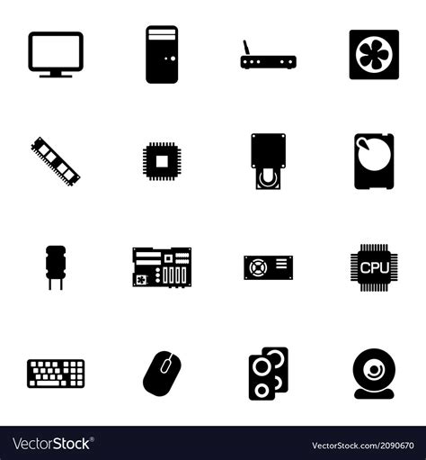 Black Pc Components Icons Set Royalty Free Vector Image