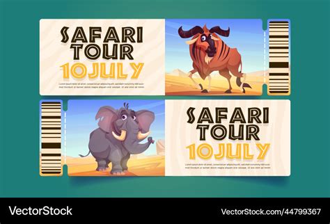 Tickets for safari tour with wild african animals Vector Image