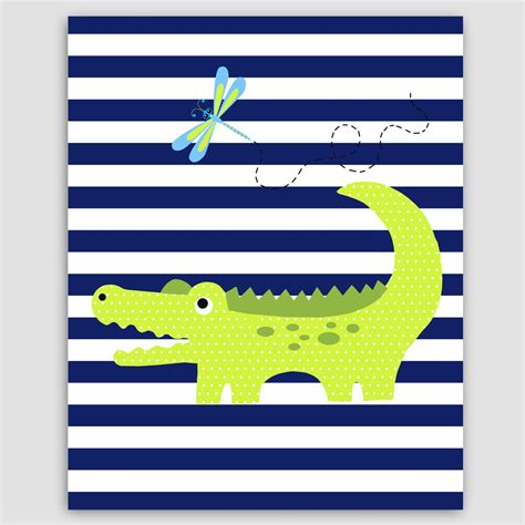 Alligator Nursery Decor Boy Nursery Art Citron and Navy | Etsy