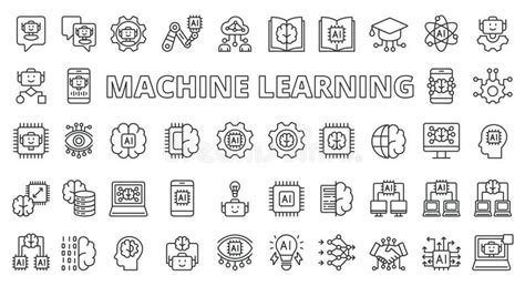 Icone Di Apprendimento Delle Macchine Linea Blu Neurone Del Cervello