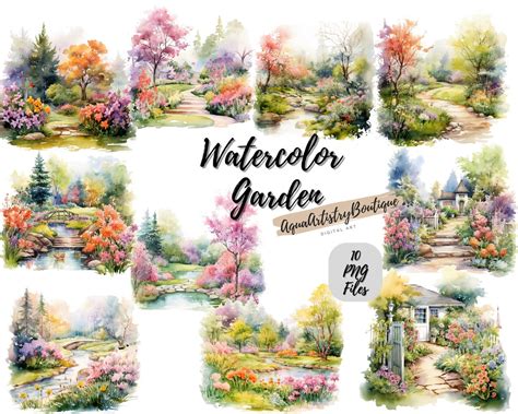 Watercolor Garden Digital Download Wall Art Watercolor Clipart Garden ...