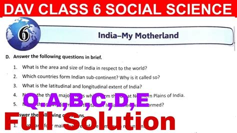 DAV CLASS 6 SST CHAPTER 6 INDIA MY MOTHERLAND QUESTION ANSWER