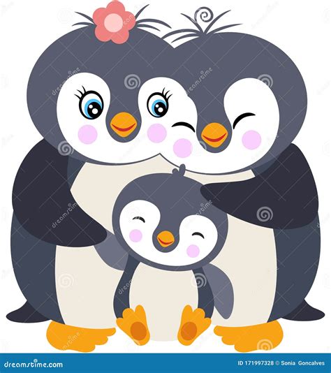 Funny Penguin Family with Mum, Dad and Baby Penguin Stock Vector - Illustration of childhood ...