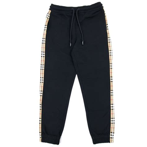 Burberry Vintage Check Panel Cotton Jogging Pants Black Onu