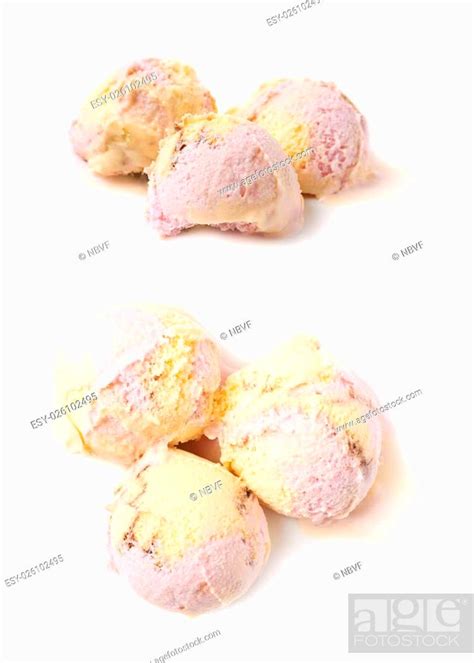 Pile Of Multiple Mixed Flavour Ice Cream Scoops Isolated Over The White