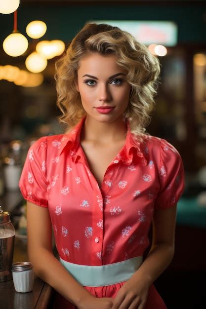 Premium Photo Young Woman As A Classic 1950s Diner Waitress