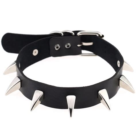 Punk choker Gothic Leather Choker Necklace women Rivet Collar Spike Chocker Goth statement ...