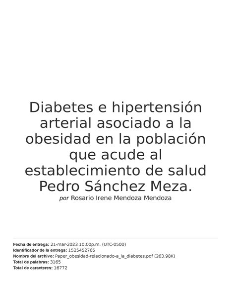 Diabetes E Hipertensión Arterial Asociado A La Obesidad En La Población Que Acude Al