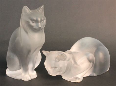 Pair Lalique Cat Figures Cat Art Lalique Glass Art Projects