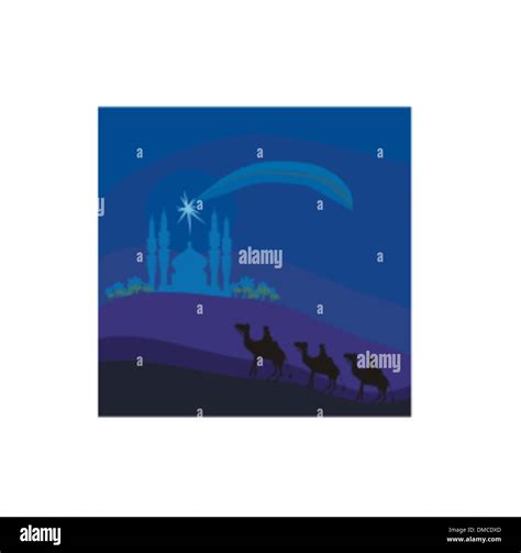 Classic Three Magic Scene And Shining Star Of Bethlehem Vector Stock