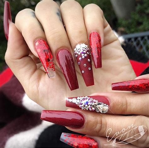 Red Nails Designs With Diamonds