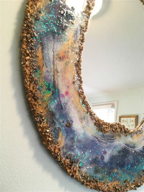 Mirror Resin Abstract Art 3d Mirror Blue Gold Galaxy Color Etsy