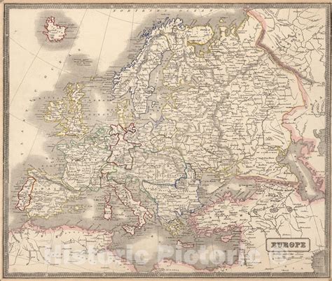 Historic Map Europe 1848 Vintage Wall Art Historic Pictoric