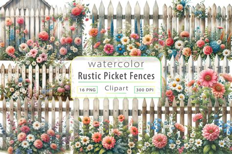 Watercolor Rustic Picket Fences Clipart Graphic By Dream Creation