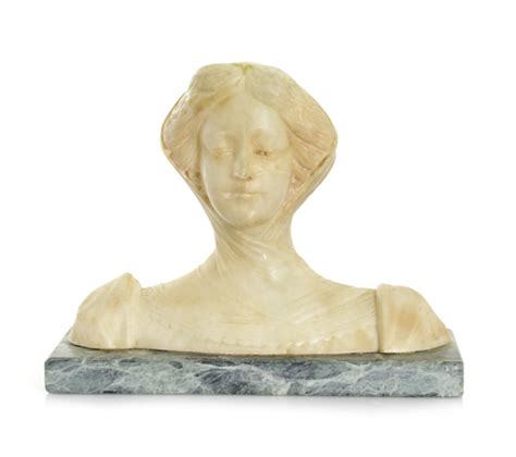 Scultore Del Xx Secolo Busto Di Signora Velataalabastro Su Base In