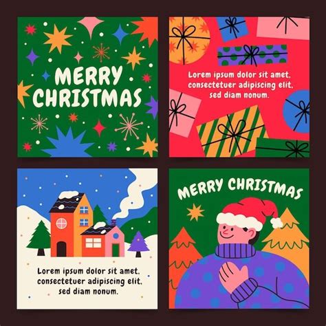 Four Christmas Cards With Different Designs On Them