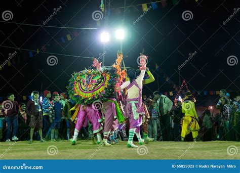 Chhau Dance Indian Tribal Martial Dance At Night In Village Editorial