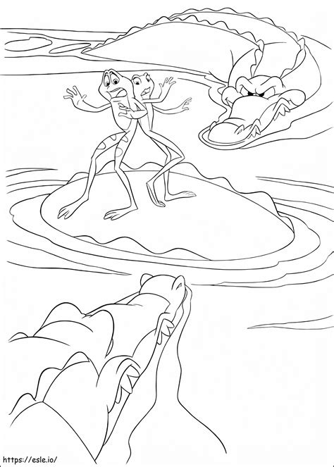 Tiana And Prince Naveen With Alligators Coloring Page