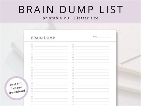 Minimalist Brain Dump Pdf Template For Productivity Time Management