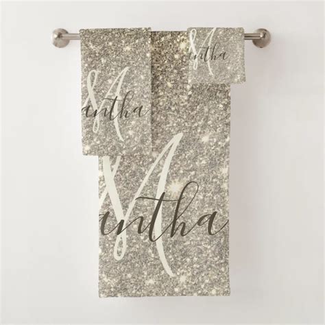 Modern Gold Glitter Sparkles Personalized Name Bath Towel Set Zazzle