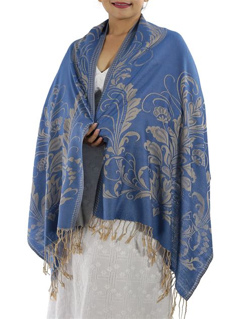 Patterned Blue Pashmina Scarf Blue Pattern Pashminas