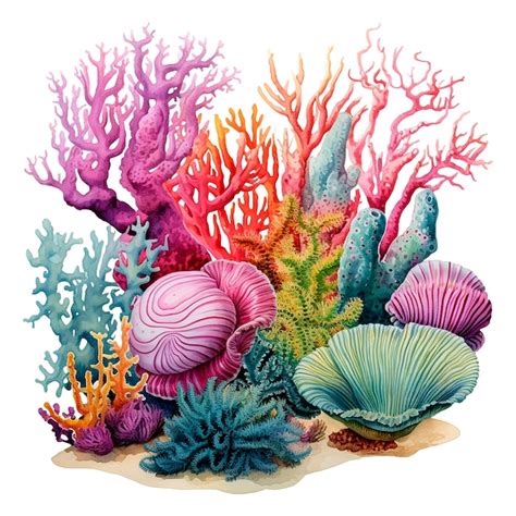 Watercolor Drawing Sea Corals And Algae Underwater Life Plants Nature