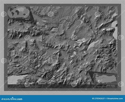 Denizli Turkiye Bilevel Labelled Points Of Cities Stock Illustration