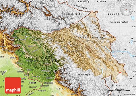 Satellite Map of Jammu and Kashmir, physical outside